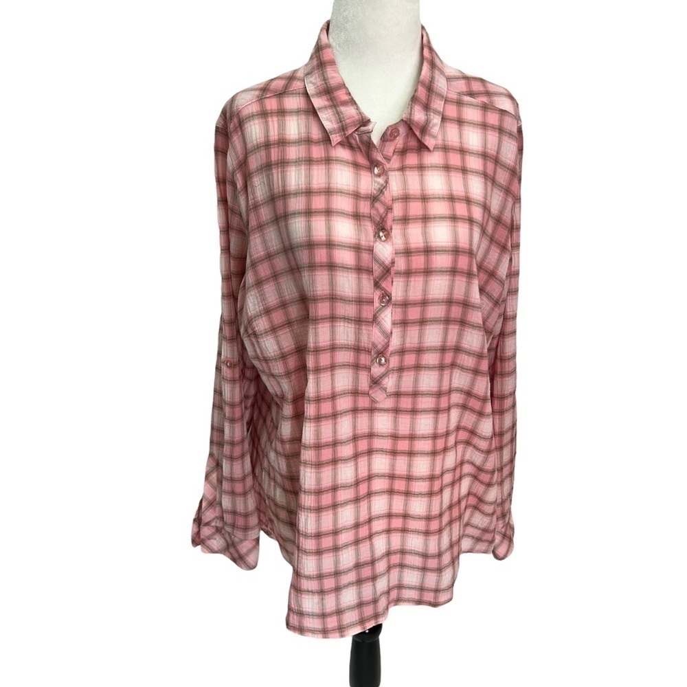 northern Reflections Pink Plaid Long Sleeve Tailored Blouse Size XL